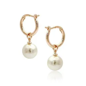 18K Gold Plated Moon Drops Pearl Bead Hoop Earrings In Four Colors For Woman