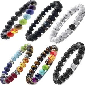 6pcs Black Lava Stone 7 Chakra Bracelets