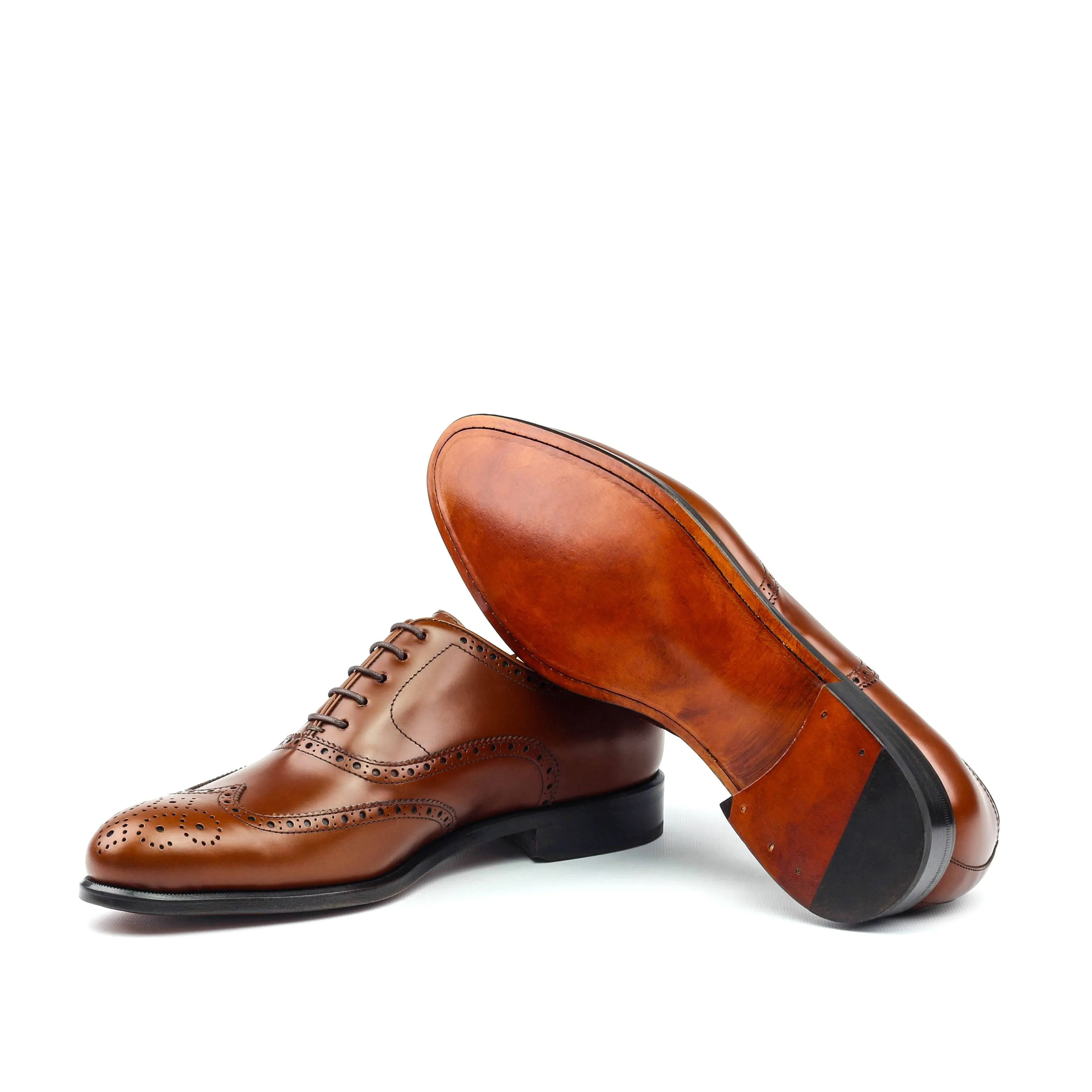 ALAN - Cognac Brown leather Wingtip Brogue Oxford sheos (big sizes)