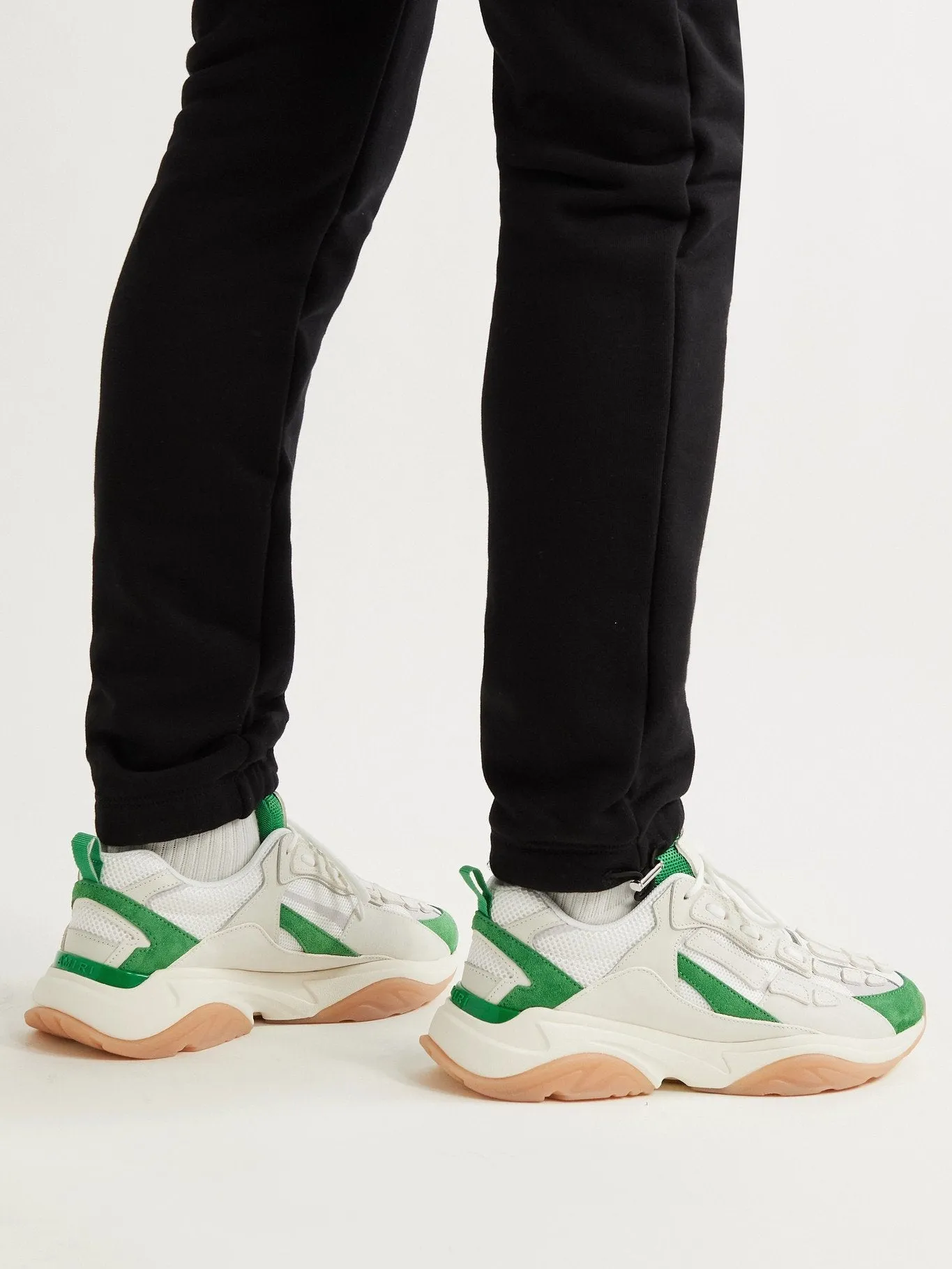 AMIRI BONE RUNNER LEATHER SUEDE & MESH SNEAKERS