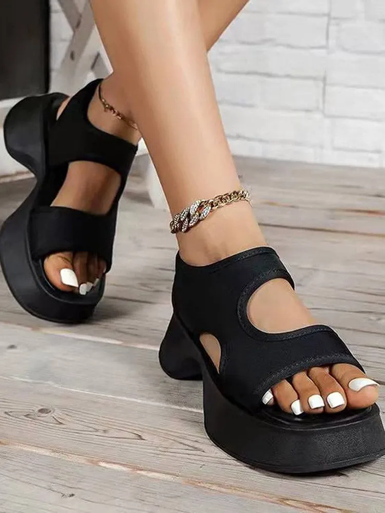 Amozae-Square Toe Hollow Out Platform Sandals