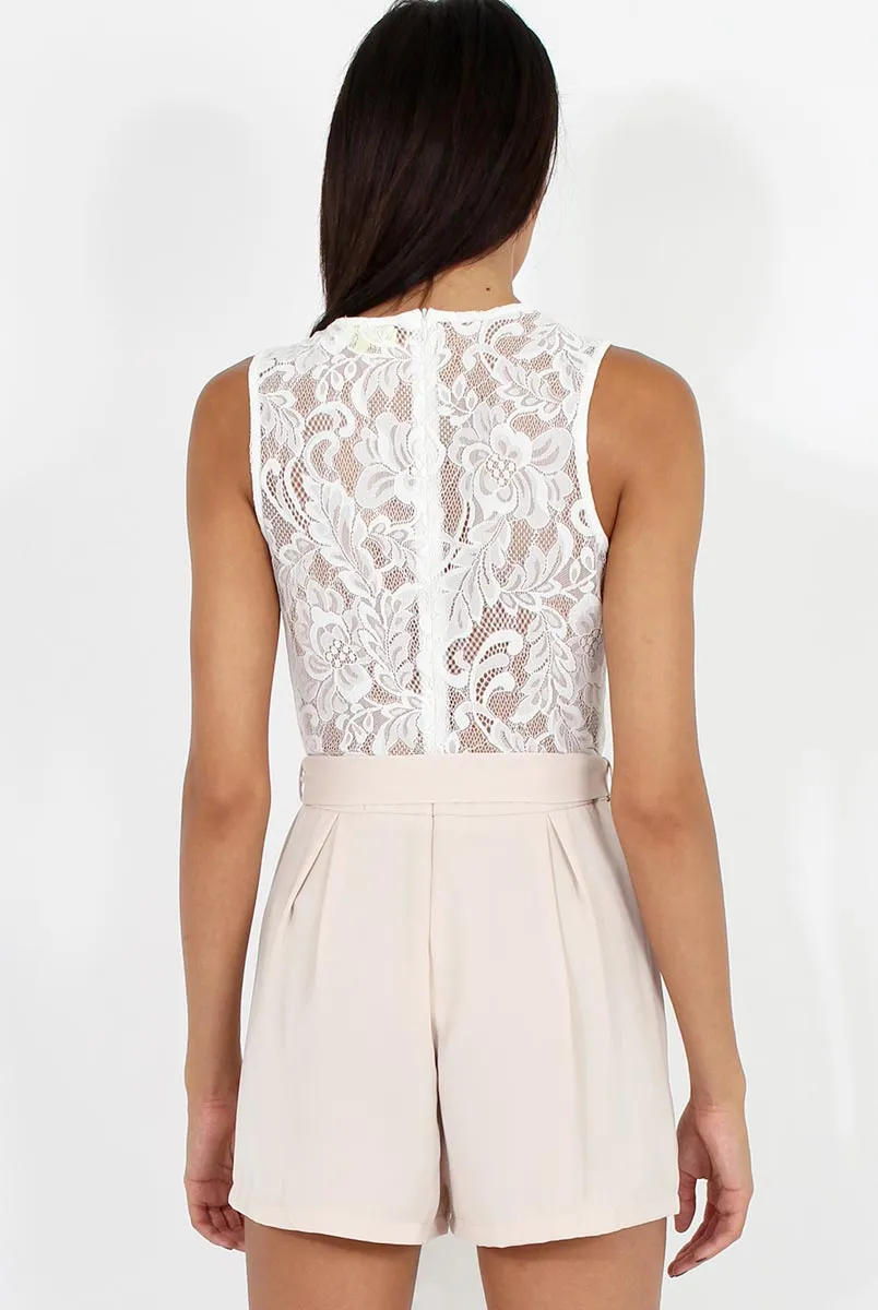 Apricot Lace Pleated Cut Out Playsuit - Renata