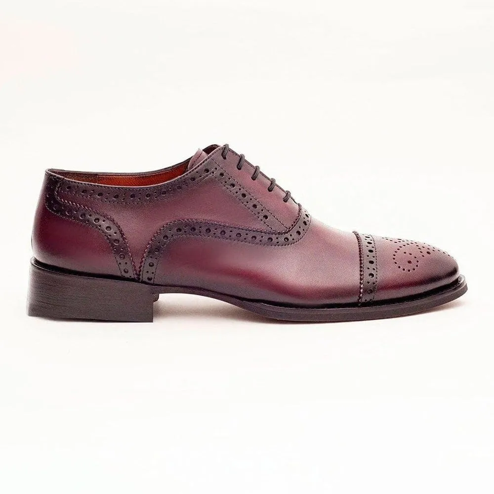 Ariston Mens Burgundy Oxford Lace-up Leather Dress Shoes