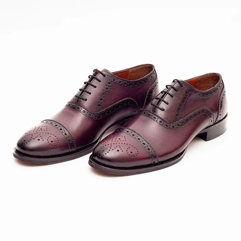 Ariston Mens Burgundy Oxford Lace-up Leather Dress Shoes