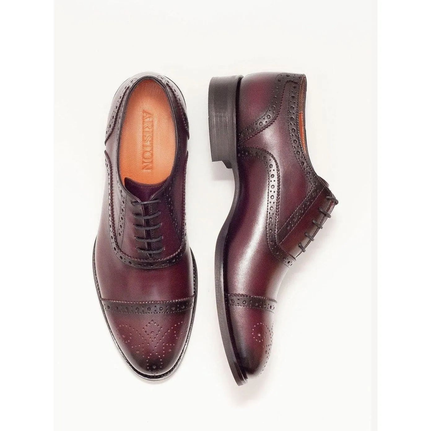 Ariston Mens Burgundy Oxford Lace-up Leather Dress Shoes