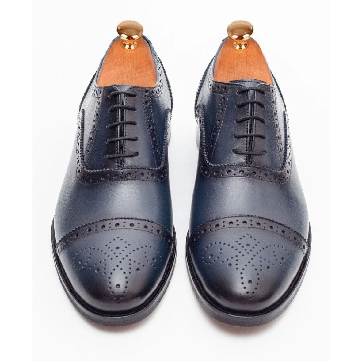 Ariston Mens Navy Oxford Lace-up Leather Dress Shoes