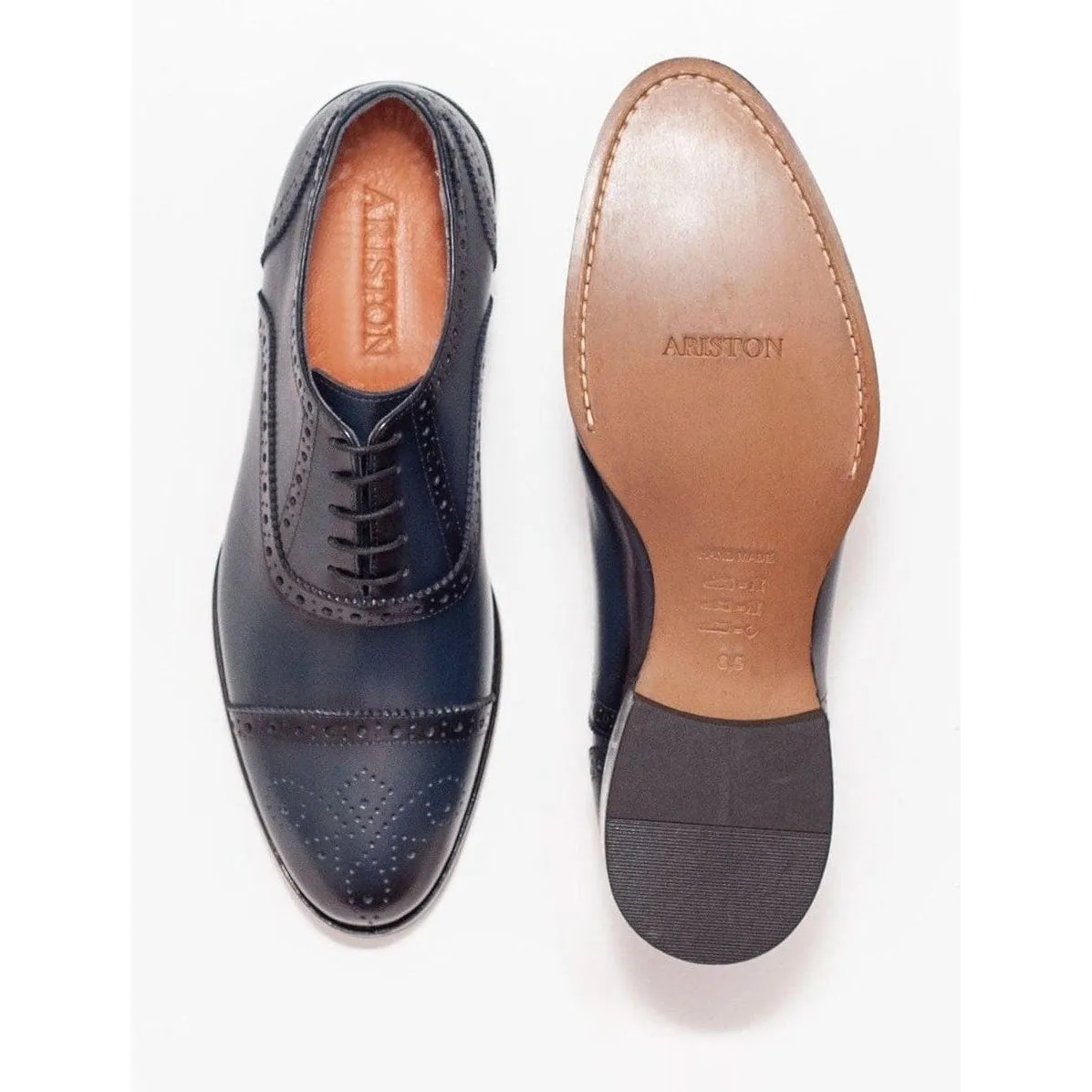 Ariston Mens Navy Oxford Lace-up Leather Dress Shoes