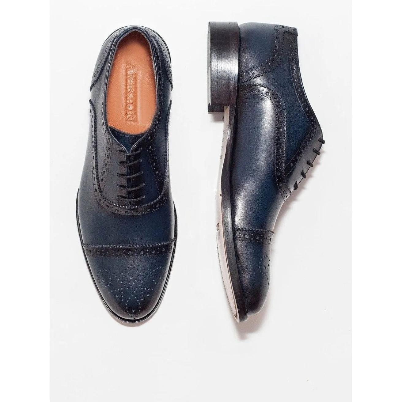 Ariston Mens Navy Oxford Lace-up Leather Dress Shoes