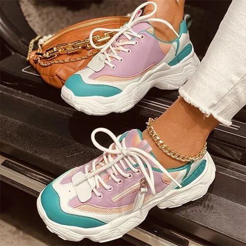 Back to school outfit  lovevop  Women Lace Up Sneakers Woman Chunky Zip Breathable Vulcanized Ladies Comfortblae Flat Female Casual Tennis Shoes Plus Size