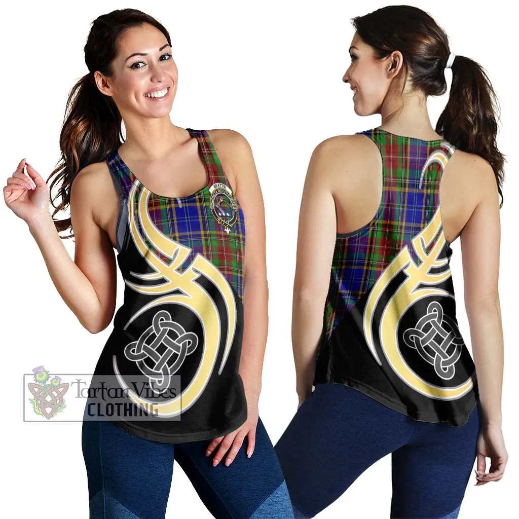 Beattie Tartan Women's Racerback Tanks with Family Crest and Celtic Symbol Style