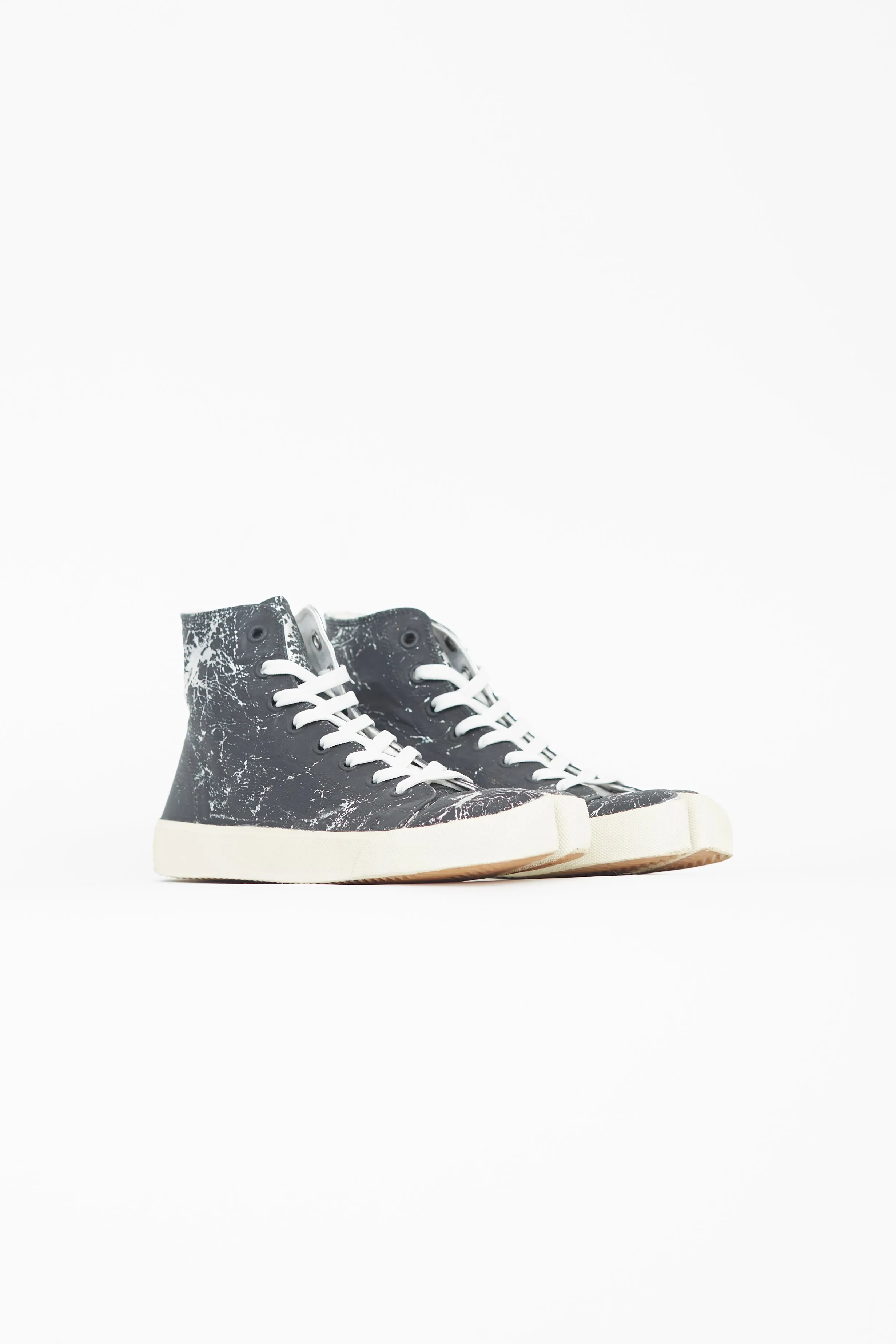 Black & Silver Painted Canvas Tabi Sneaker