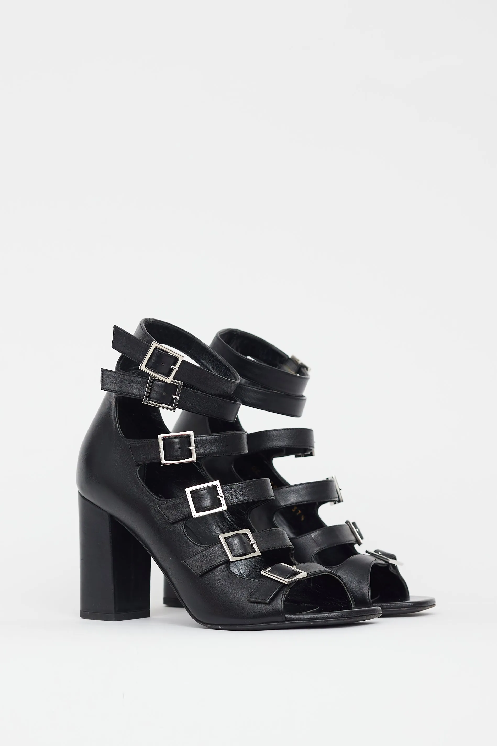 Black Babies Cut Out Leather Sandal