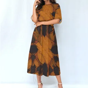 Brown & Black Elastic Waist Dress