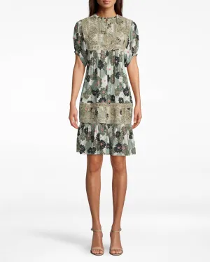 Camo Delilah Silk Embroidered Dress In Khaki Multi