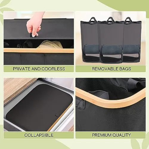 Cesta para la colada de 3 secciones, cestas extra grandes de 160 L para cesta de la colada con tapa, cesta para ropa sucia, cesta plegable para la colada, organizador para dormitorio, cuarto de lavado