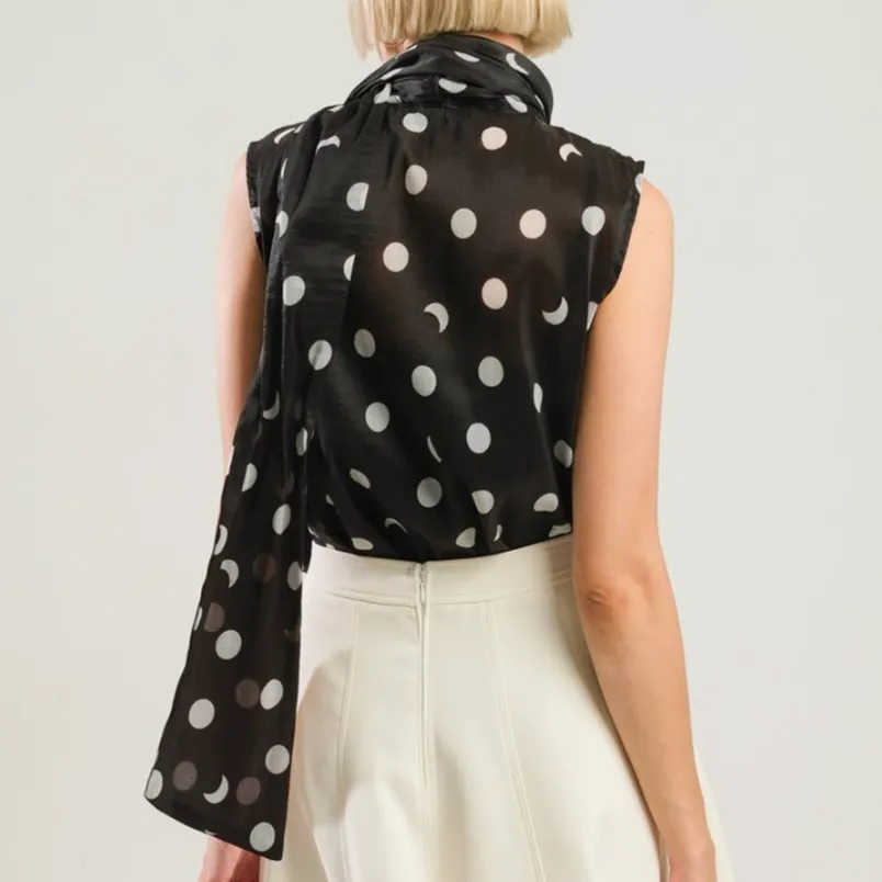 Claire Dotted Sleeveless Bow Tie Top