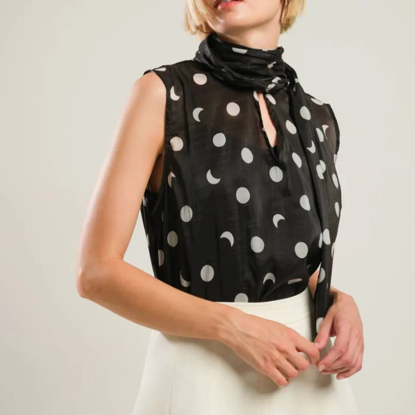 Claire Dotted Sleeveless Bow Tie Top