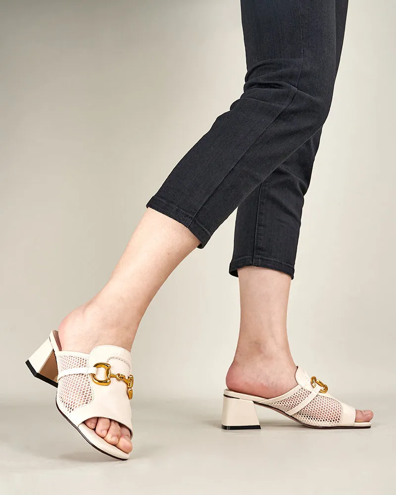 Classic Metal Buckle Square Toe Hollow Out Wedge Sandals