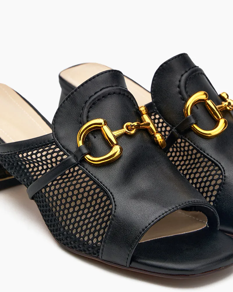 Classic Metal Buckle Square Toe Hollow Out Wedge Sandals