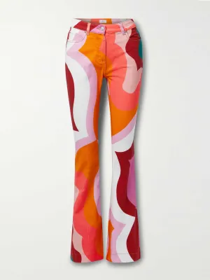 Colour-block flared jeans