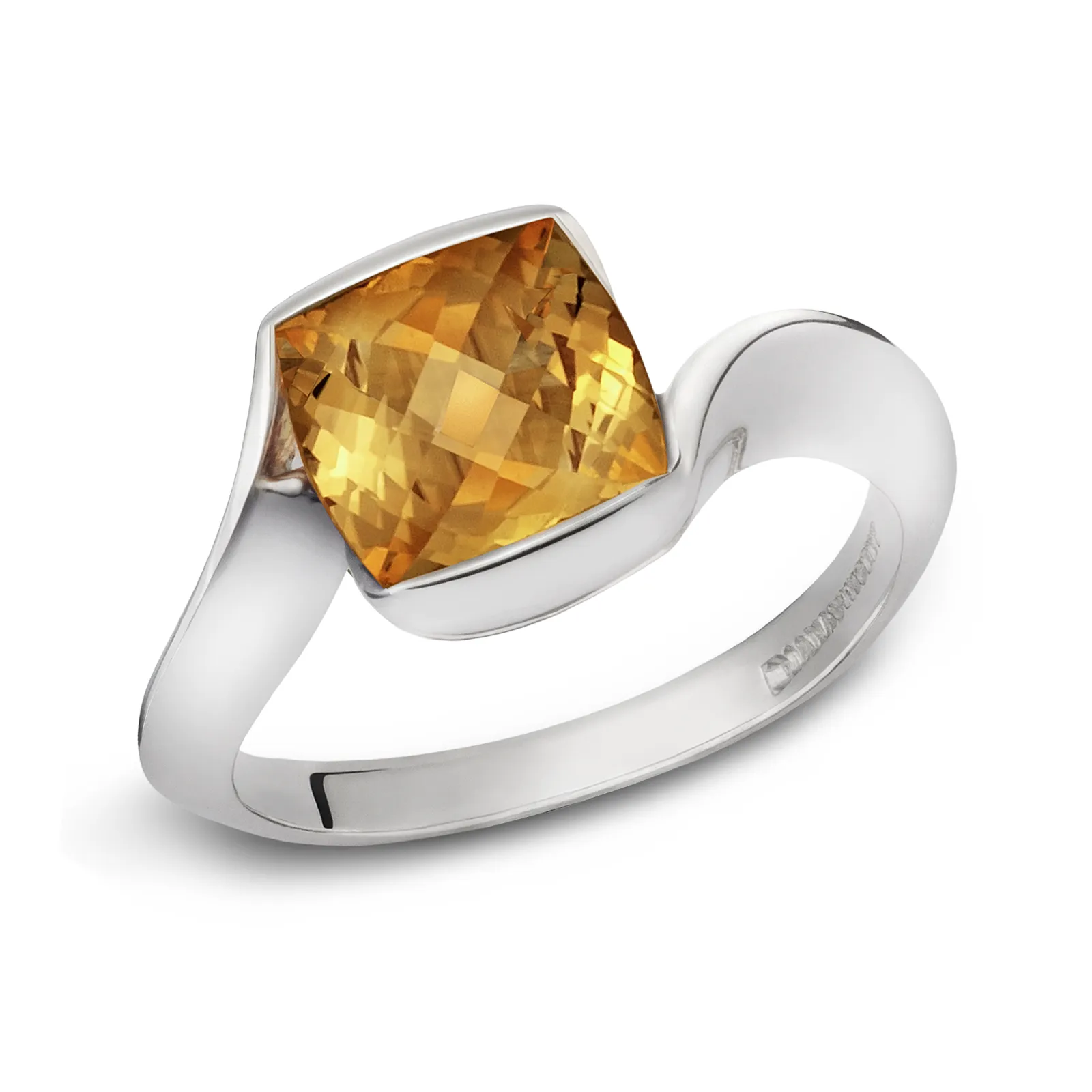 Contour Cushion Citrine and White Gold Ring