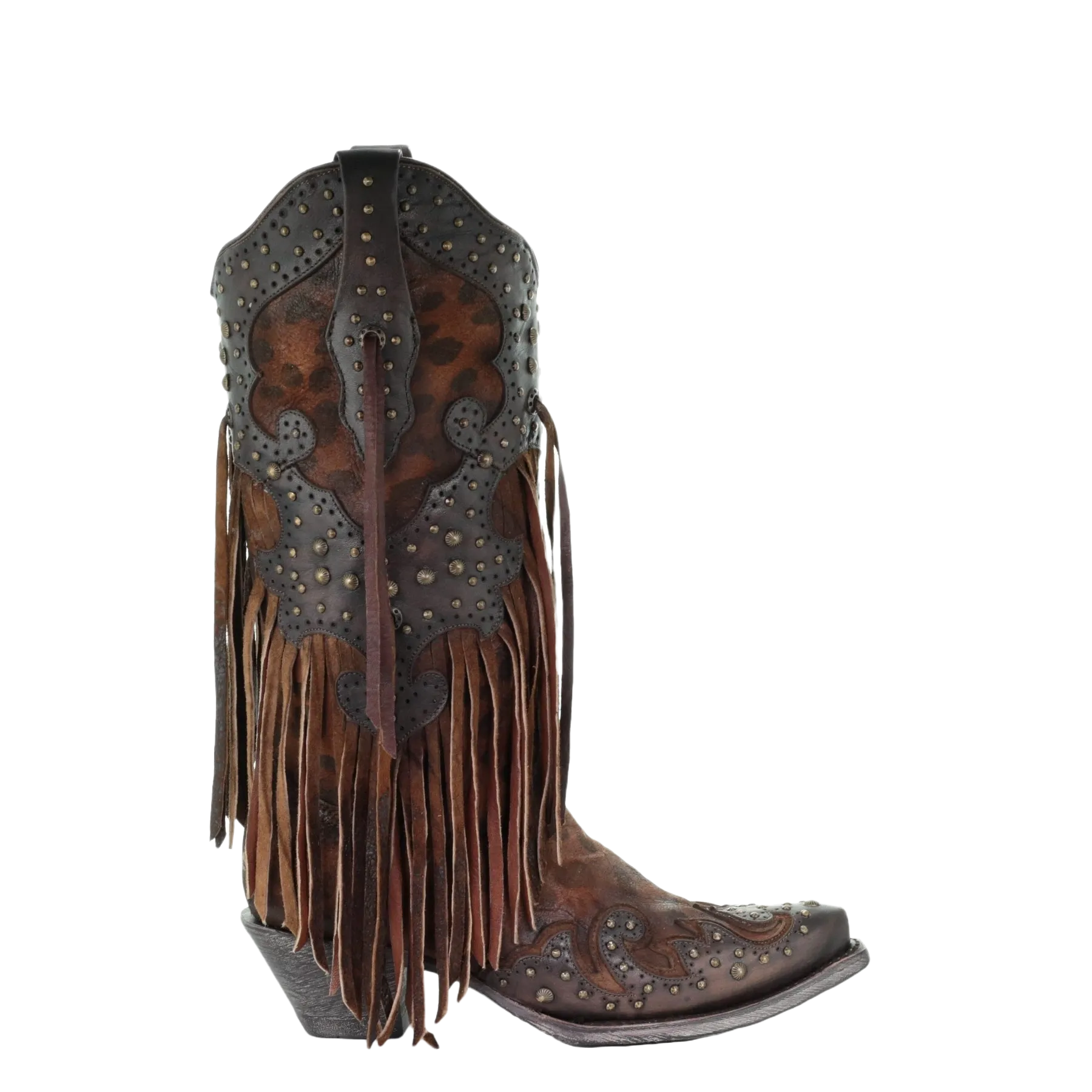 Corral Ladies Patricia Honey Goat Leopard Fringe & Studs Boots A3618