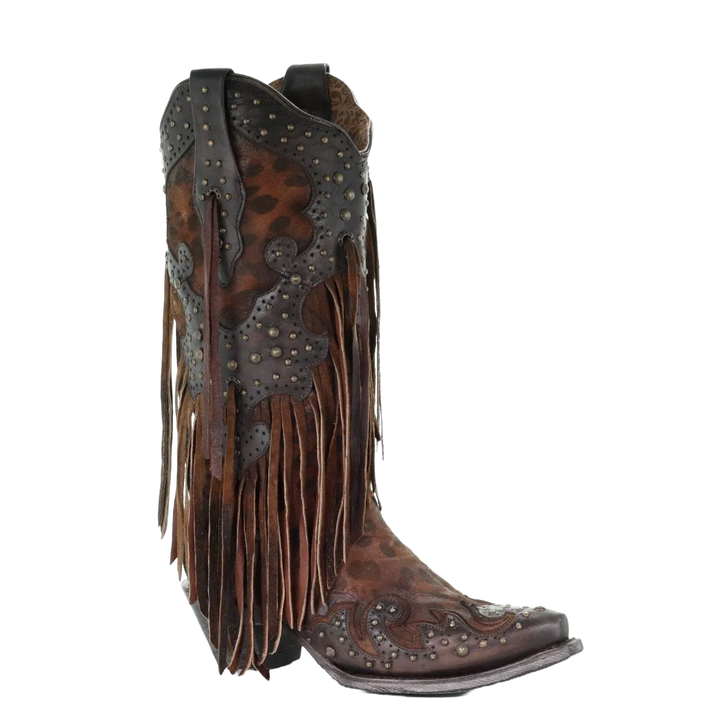 Corral Ladies Patricia Honey Goat Leopard Fringe & Studs Boots A3618