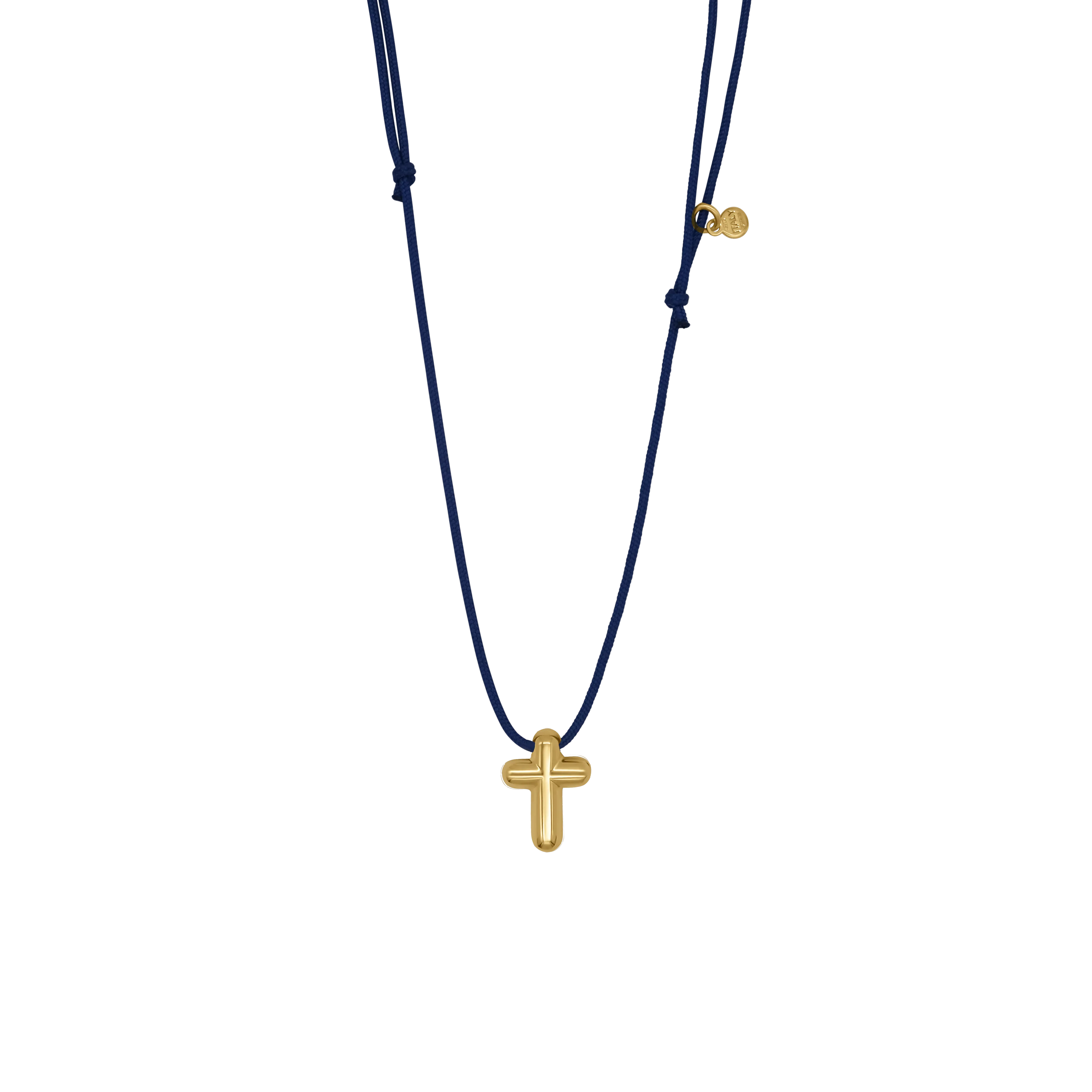 CROSS NECKLACE - BLUE ROPE AND GOLDEN SILVER