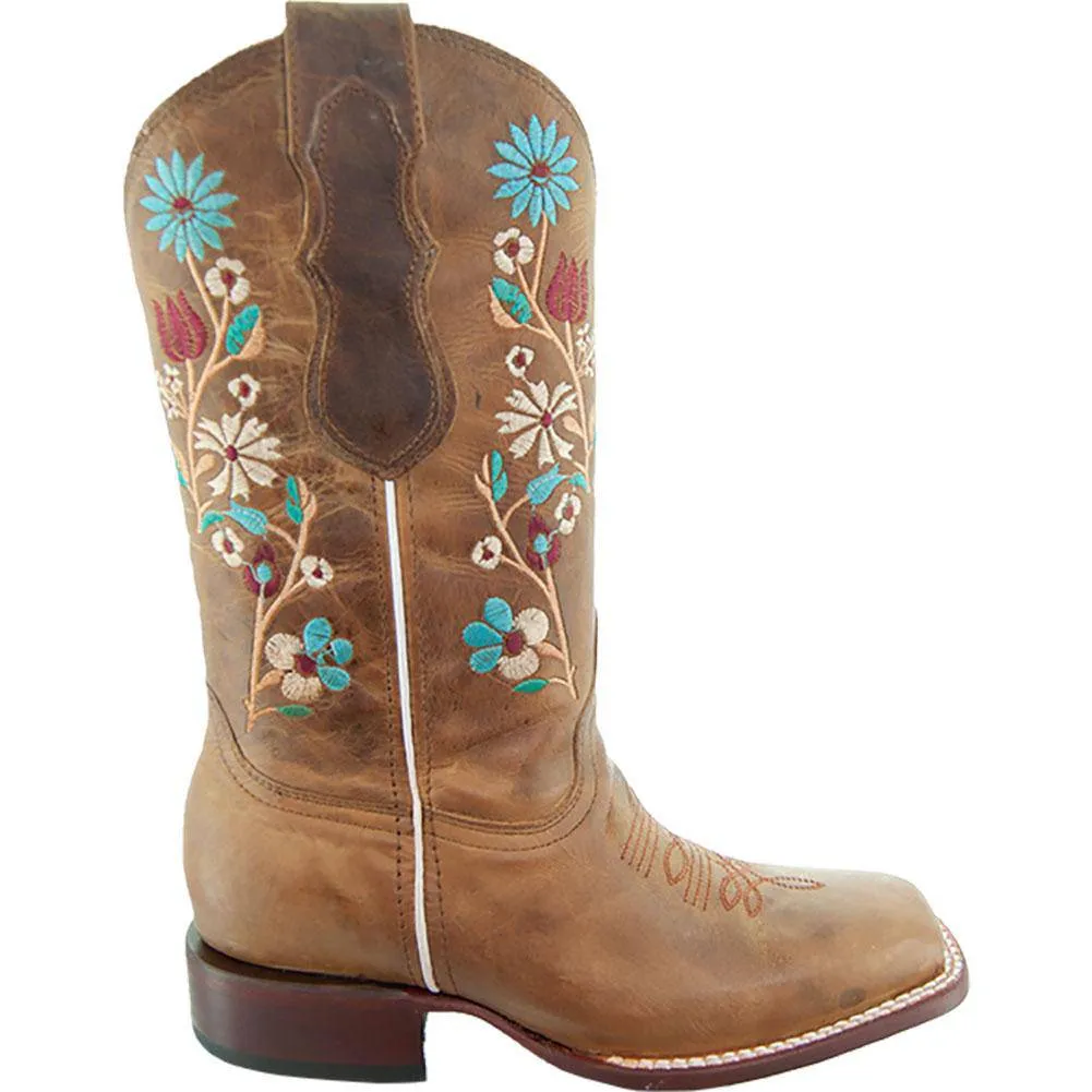 Daisy Women's Embroidery Square Toe Floral Cowgirl Boots (M9001)