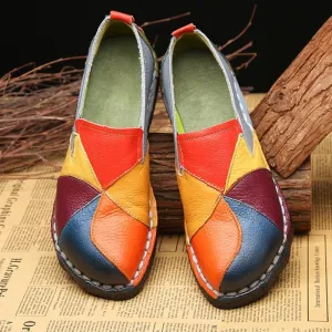 Designer Women Genuine Leather Loafers Mixed Colors Ladies Ballet Flats Shoes Female Spring Moccasins Casual Ballerina Shoes