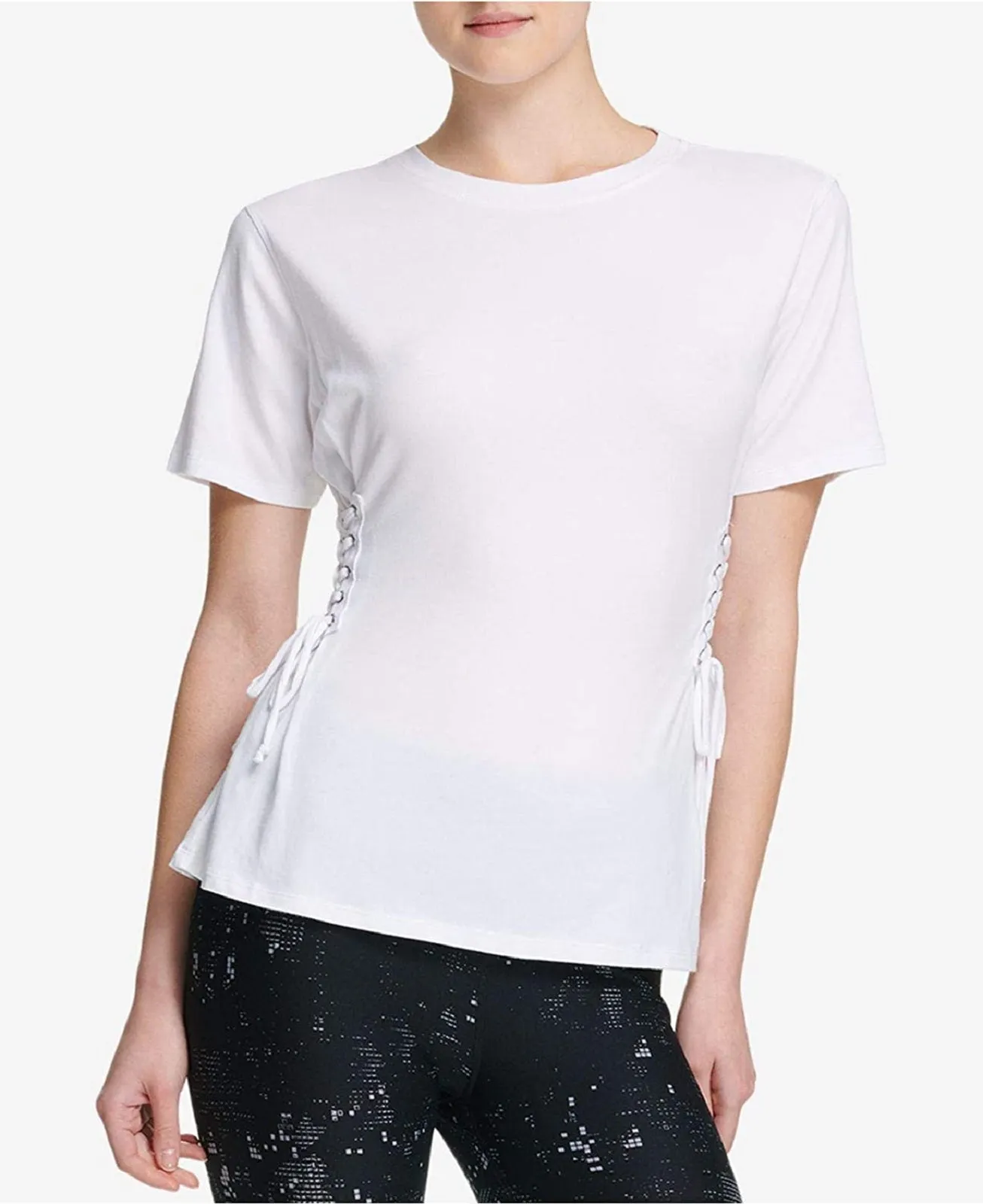 DKNY Women's Sport Side-Tie T-Shirt, White, L