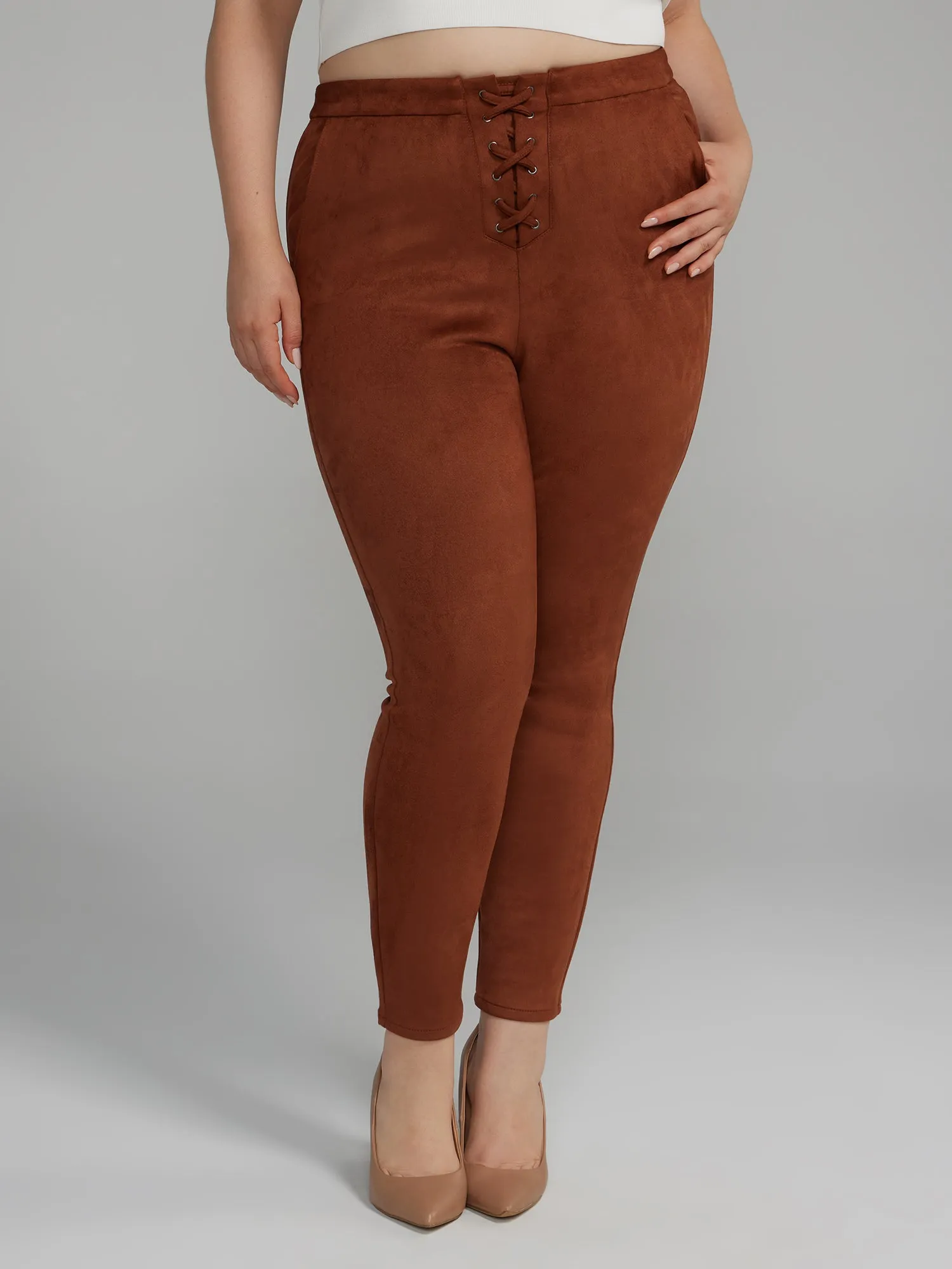 Fashion To Figure - Lace-Up Faux Suede Leggings