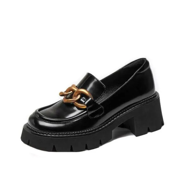 Fernanda Round Toe Platform Oxford Black Shoes