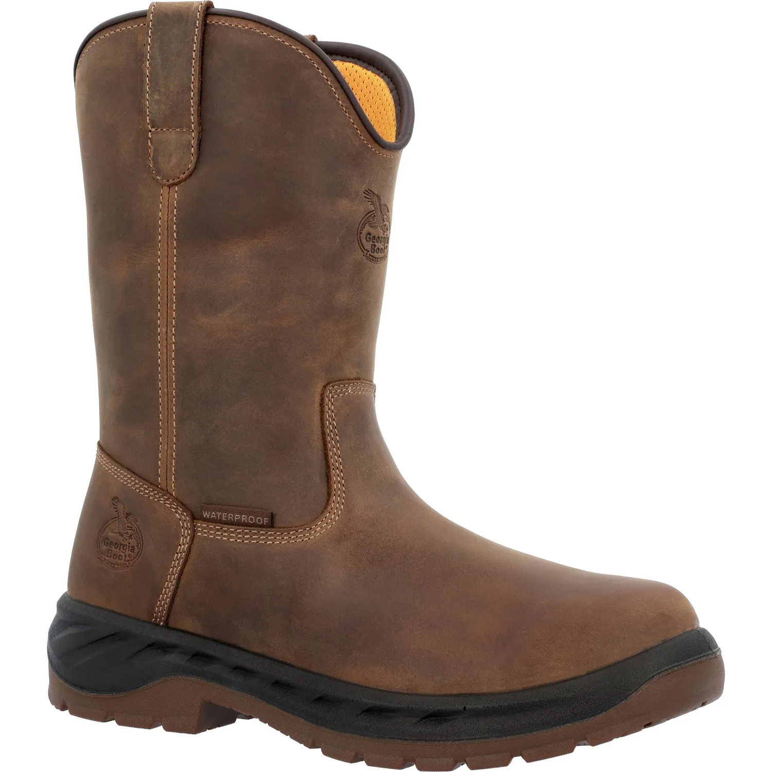 Georgia Mens OT Waterproof Pull On Brown Leather Work Boots