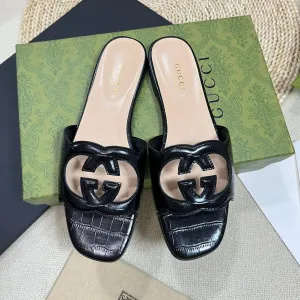 GG Cut Out Slide Sandals Black