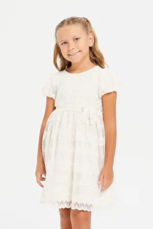 Girls Cream Embroidered Dress