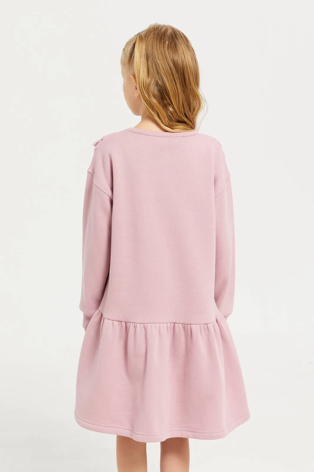 Girls Lilac Schiffly Long Sleeve Dress