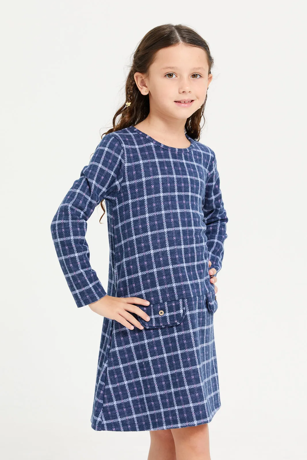 Girls Navy Checkered Dress