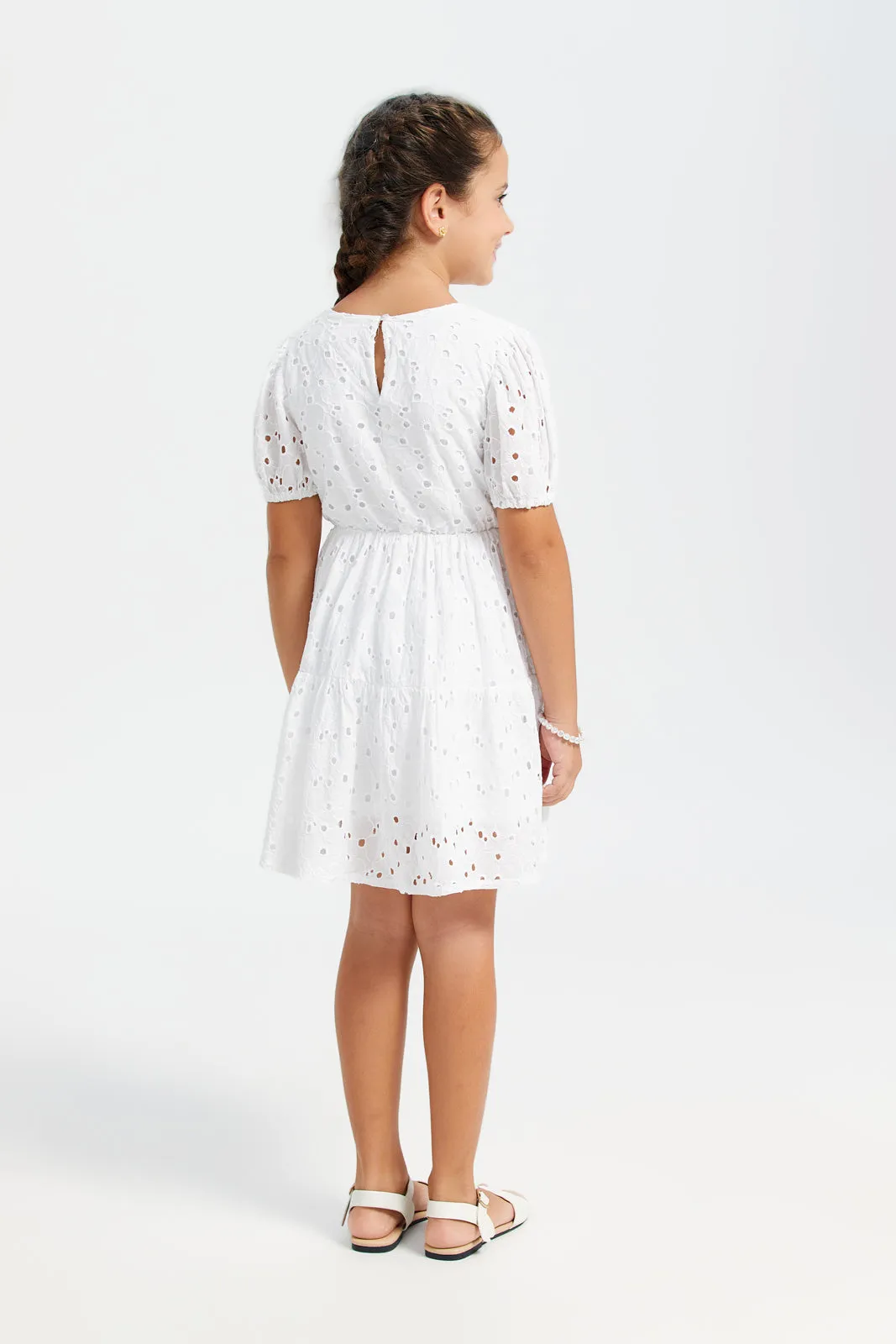 Girls White Embossed Dress