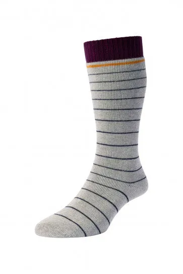 HJS Striped Welly Sock 4-7 Light Grey