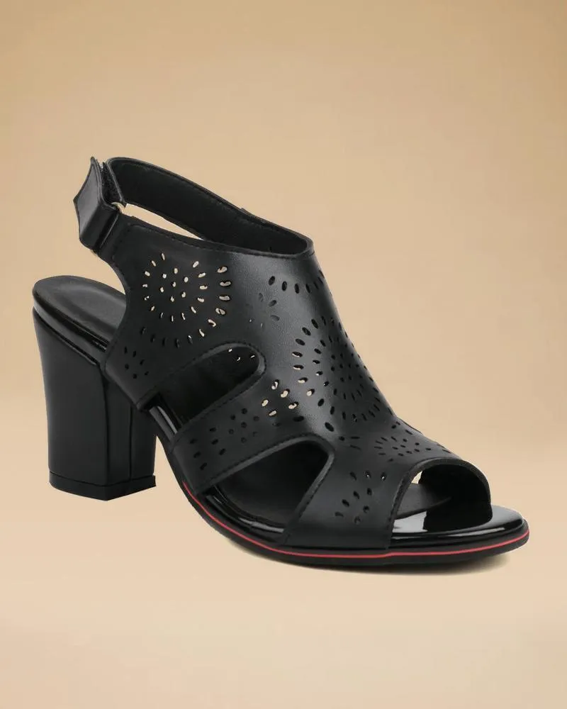 Hollow-out Block Heel Sandals