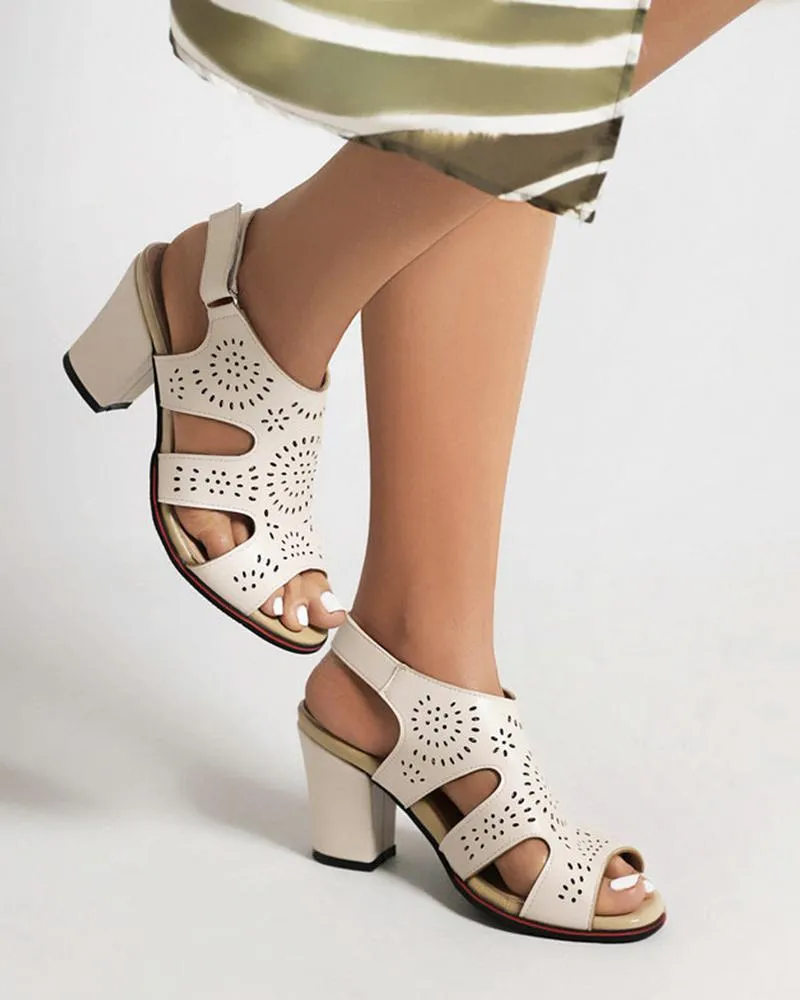 Hollow-out Block Heel Sandals