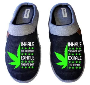 inhale the good exhale the bad mmj medicinal weed 4:20 DF by DEARFOAMS Men's Slippers / House Shoes slides head dope dad husband gift