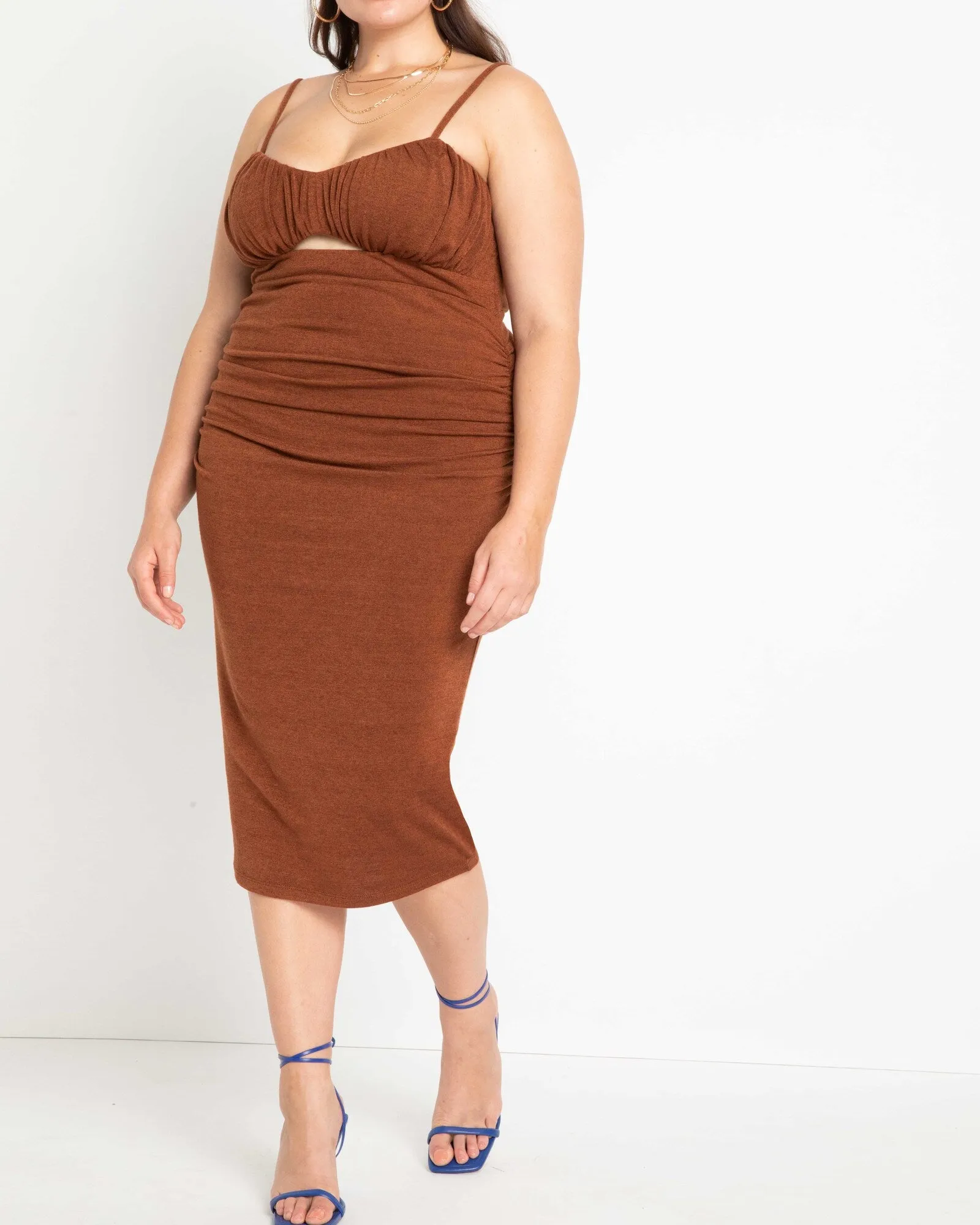 Jackie Ruched Cut Out Dress | Brown