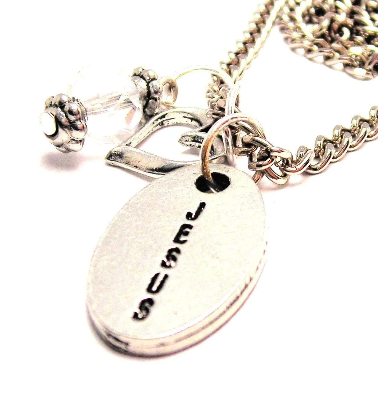 Jesus Letters Going Down Necklace with Small Heart