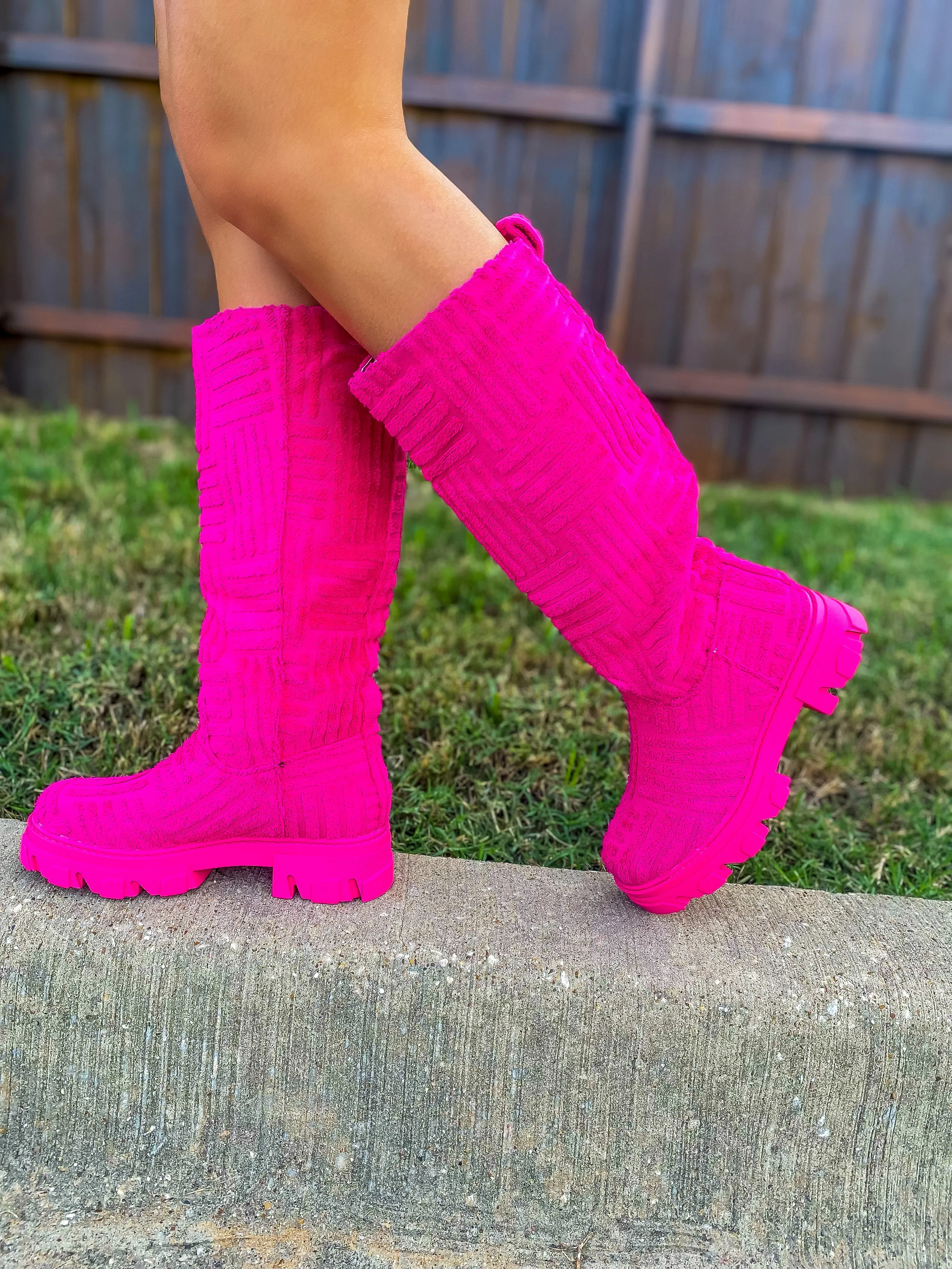 Just For Kicks Towel-Like Material Boots - Hot Pink