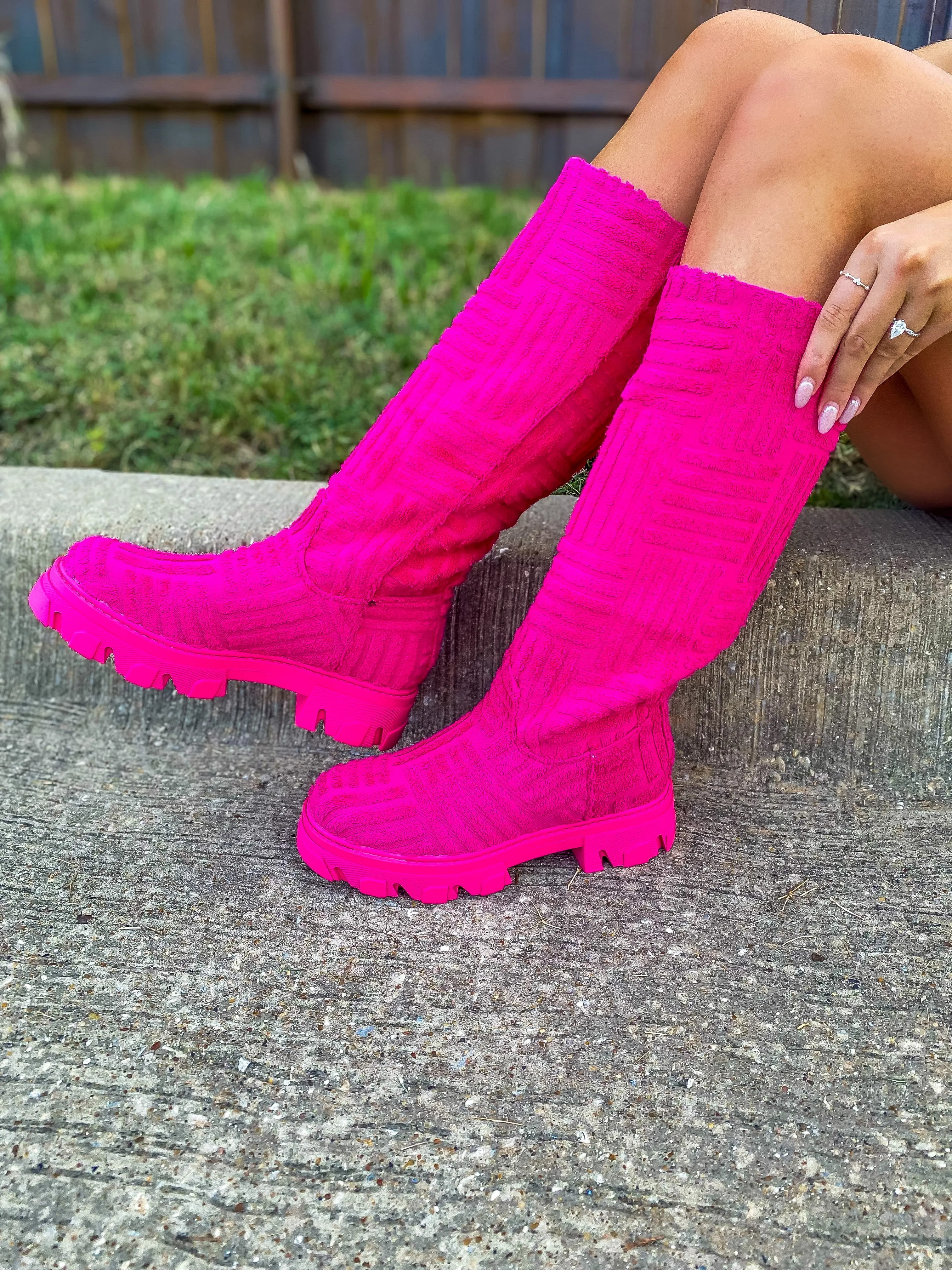 Just For Kicks Towel-Like Material Boots - Hot Pink