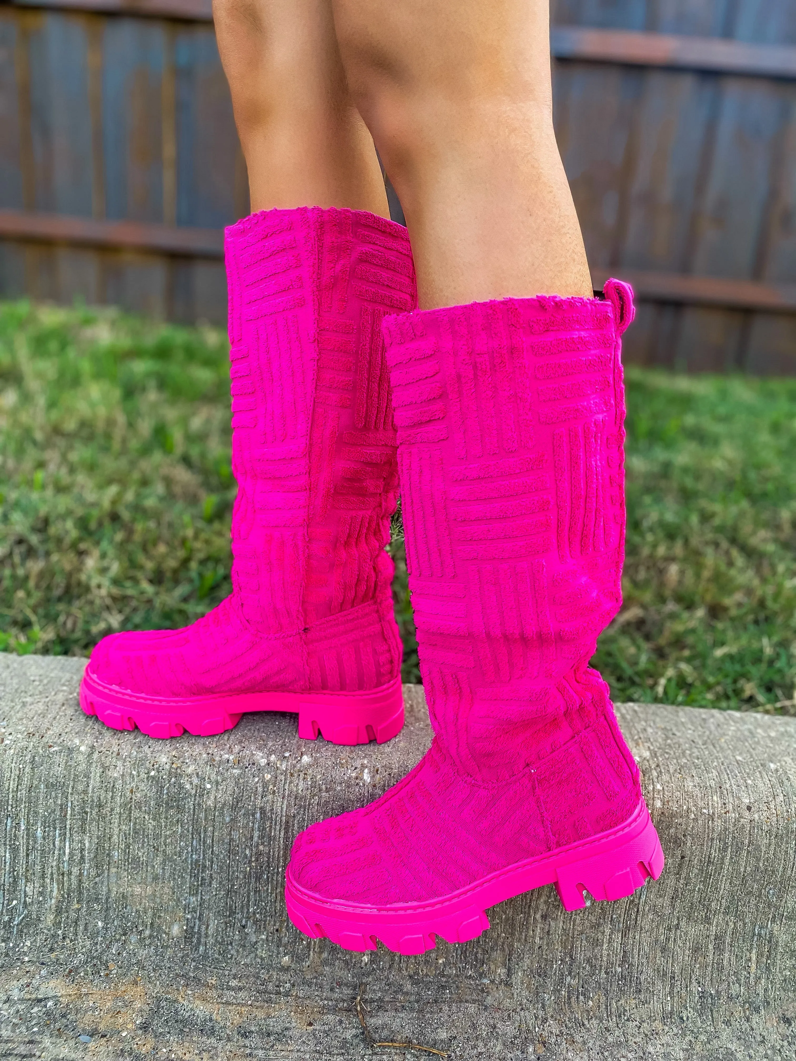 Just For Kicks Towel-Like Material Boots - Hot Pink