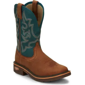 Justin Men's Resistor 11" Square Toe Western Work Boot -Blue- CR4009