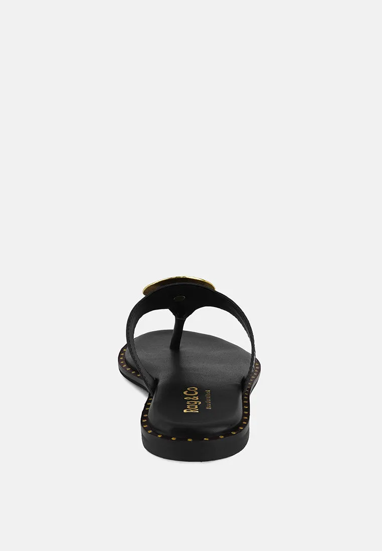 Kathleen Buckle Embellished Slip On Thong Sandals